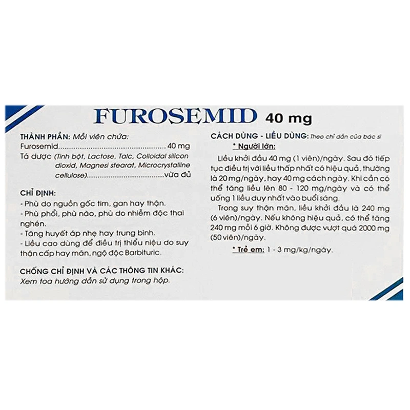 Furosemid 40mg Traphaco điều trị phù, tăng huyết áp nhẹ hay trung bình (2 vỉ x 20 viên) - 3